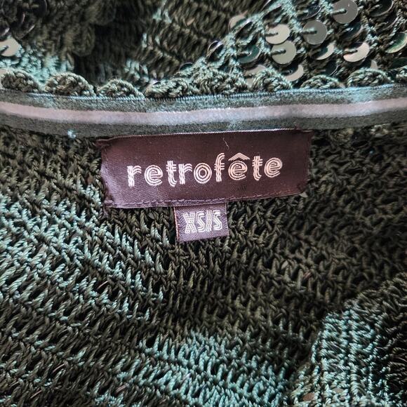 Retrofete Celeste Sequin Crochet Dress Green One Sleeve Slit Size XS/S - Picture 12 of 14